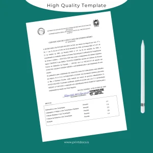 Printable Brazil Government of Rio de Janeiro High School Diploma Template Image Preview - PrintDocs