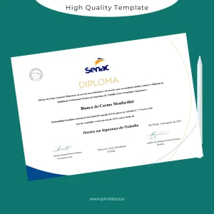 Printable Brazil Senac São Paulo Technical Certificate in Work Safety Template Image Preview - PrintDocs