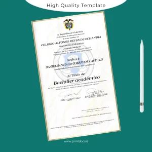 Printable Colombia Colegio Alfonso Reyes de Echan dia High School Diploma Image Preview - PrintDocs