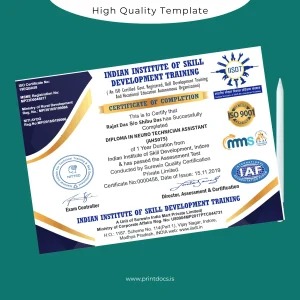 Printable India Indian Institute of Skill Development Training Diploma in Neuro Technician Assistant Image Preview - PrintDocs
