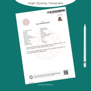 Printable Turkey Düzce Arsalan Anadolu High School High School Diploma Image Preview - PrintDocs