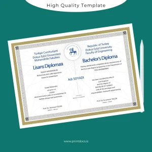 Printable Turkey Dokuz Eylul University Bachelor's Diploma Image Preview - PrintDocs