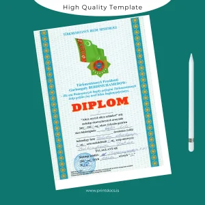 Printable Turkmenistan Turkmenistan Institute Honorary Diploma Template Image Preview - PrintDocs