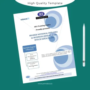 Printable UK AEA Training Centre Higher National Diploma in Business Image Preview - PrintDocs