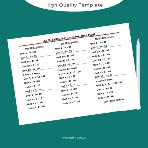 Printable UK BTEC National Diploma Level 3 Template Image Preview - PrintDocs