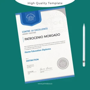 Printable UK Centre of Excellence Home Education Diploma Image Preview - PrintDocs