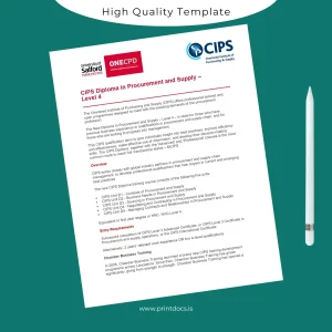 Printable UK Chamber Business Training Diploma in Procurement and Supply Level 4 Template Image Preview - PrintDocs