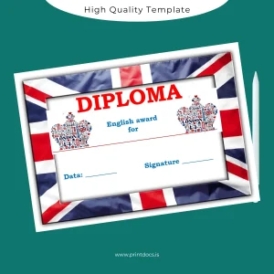 Printable UK English Award Diploma Template Image Preview - PrintDocs