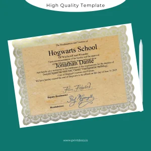 Printable UK Hogwarts School Diploma in Witchcraft and Wizardry Image Preview - PrintDocs