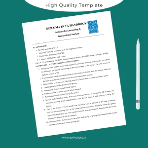 Printable UK Institute for Counselling & Transactional Analysis Diploma in Transactional Analysis Image Preview - PrintDocs