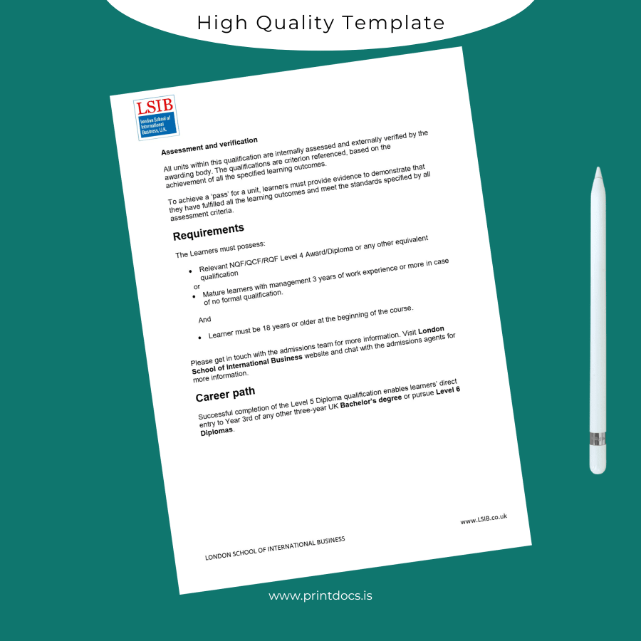 Printable UK London School of International Business Level 5 Diploma in Hospitality and Tourism Management page 3 Image Preview - PrintDocs