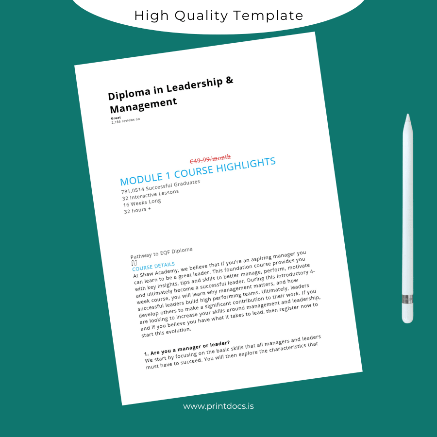 Printable UK Shaw Academy Diploma in Leadership & Management Template Image Preview - PrintDocs