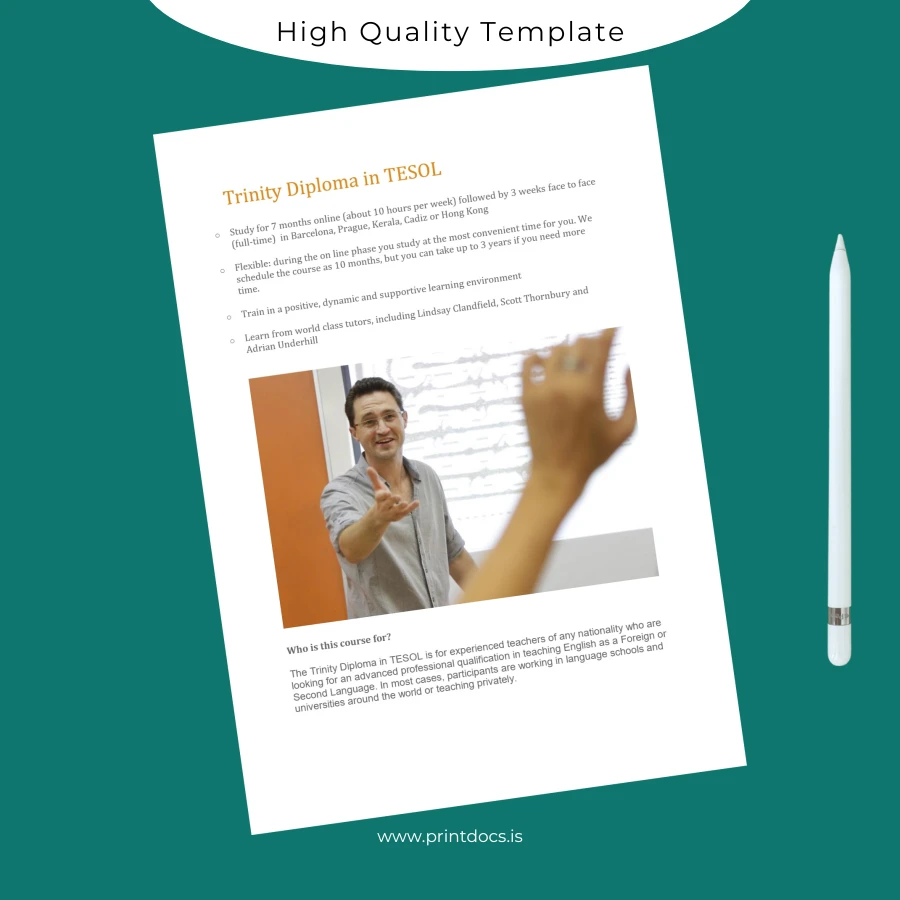 Printable UK Trinity College London Trinity Diploma in TESOL Template Image Preview - PrintDocs