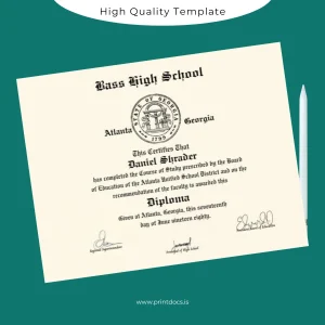 Printable USA Bass High School High School Diploma Image Preview - PrintDocs