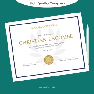 Printable USA Bellows High School High School Diploma Template Image Preview - PrintDocs