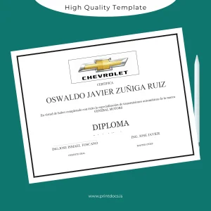 Printable USA Chevrolet General Motors Automatic Transmissions Specialization Diploma Image Preview - PrintDocs