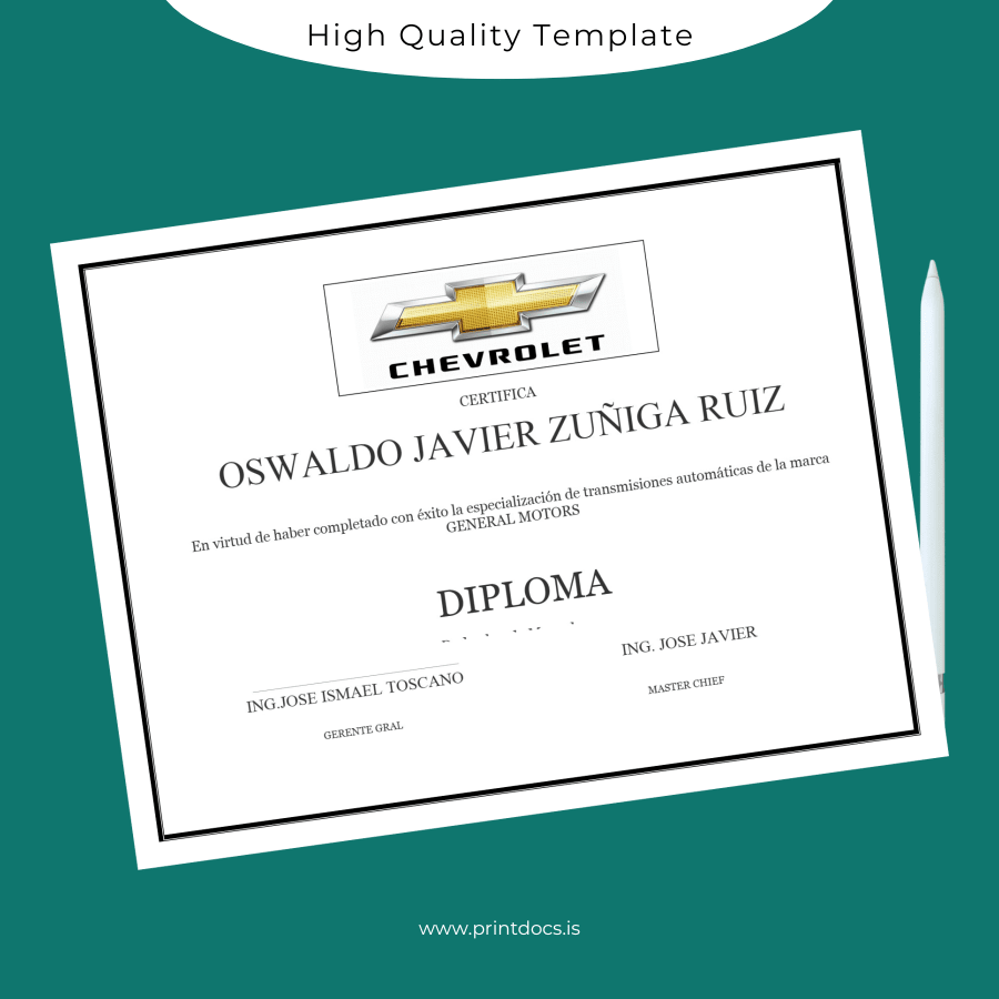 Printable USA Chevrolet General Motors Automatic Transmissions Specialization Diploma Image Preview - PrintDocs
