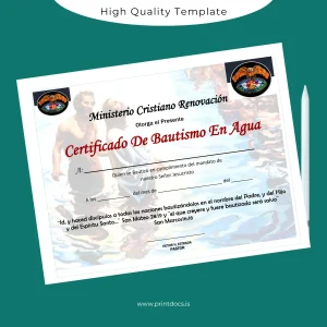 Printable USA Christian Renewal Ministry Water Baptism Certificate Template Image Preview - PrintDocs