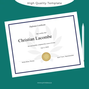 Printable USA Diploma Certificate Template Image Preview - PrintDocs