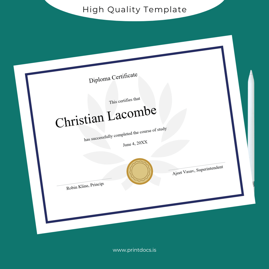 Printable USA Diploma Certificate Template Image Preview - PrintDocs