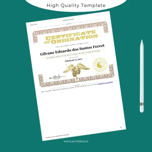 Printable USA Dudeism Certificate of Ordination Template Image Preview - PrintDocs