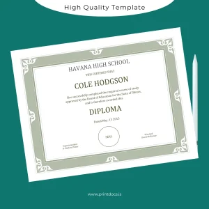 Printable USA Havana High School High School Diploma Template Image Preview - PrintDocs