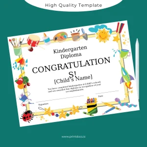 Printable USA Kindergarten School Kindergarten Diploma Template Image Preview - PrintDocs