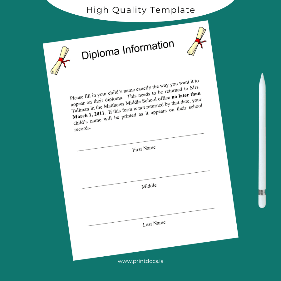 Printable USA Matthews Middle School High School Diploma Template Image Preview - PrintDocs