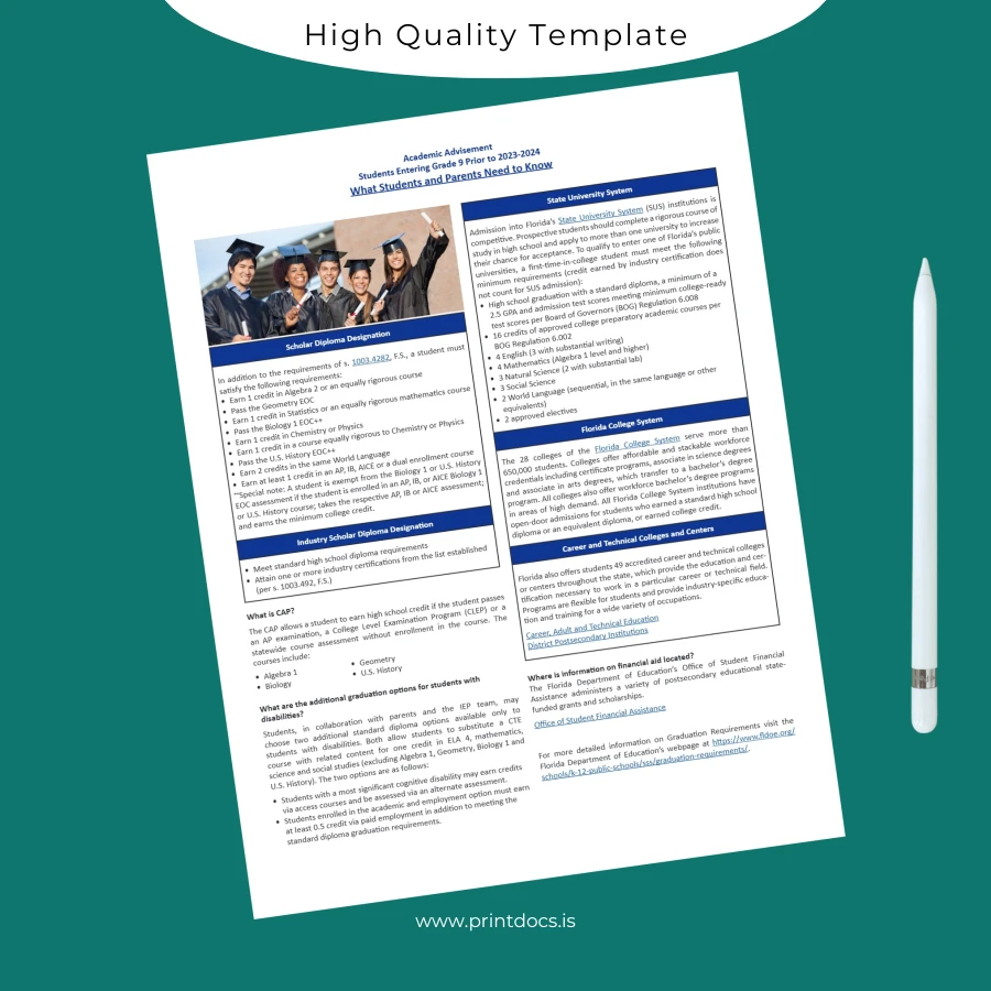 Printable USA Miami-Dade County Public Schools Standard High School Diploma Template page 2 Image Preview - PrintDocs