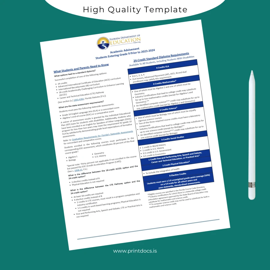 Printable USA Miami-Dade County Public Schools Standard High School Diploma Template Image Preview - PrintDocs