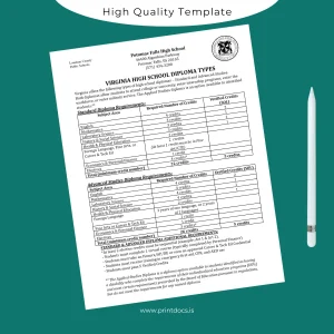 Printable USA Potomac Falls High School High School Diploma Template Image Preview - PrintDocs