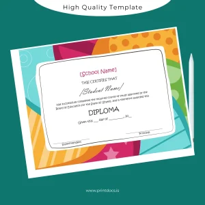 Printable USA School Name Diploma Template Image Preview - PrintDocs