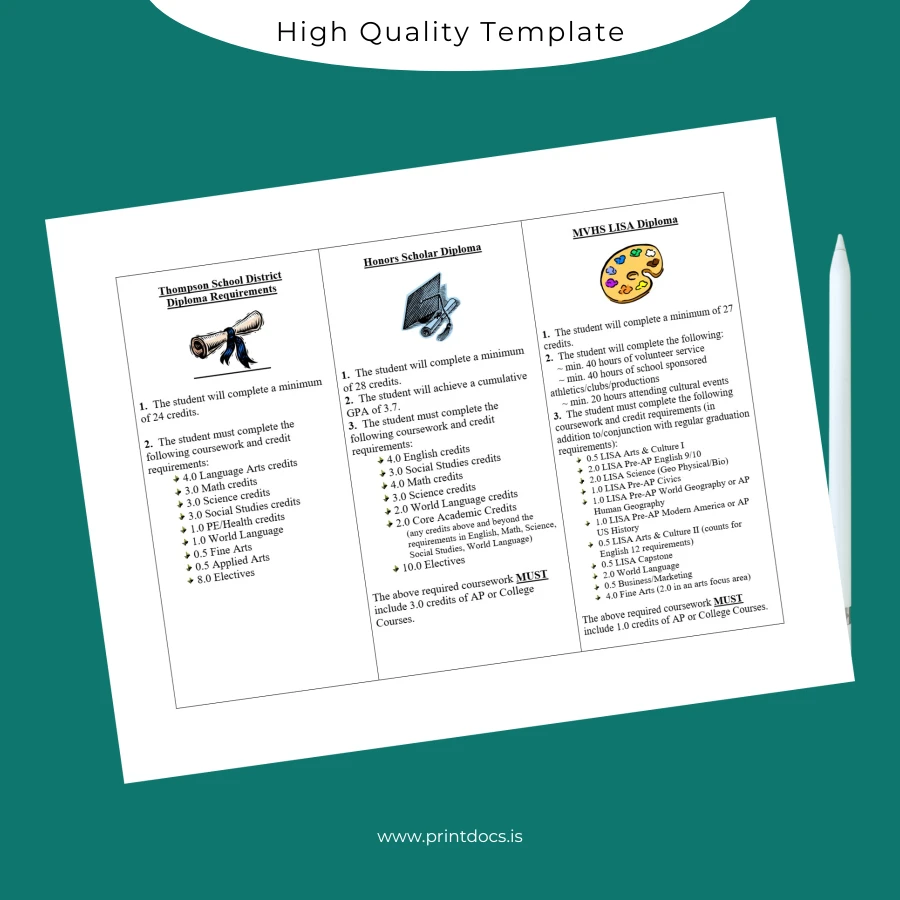 Printable USA Thompson School District MVHS LISA Diploma Template Image Preview - PrintDocs