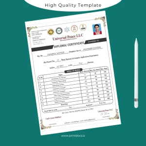 Printable USA Universal Peace LLC Diploma in Computer Applications Image Preview - PrintDocs