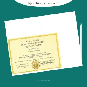 Printable USA Wahiawa Community School for Adults High School Diploma Image Preview - PrintDocs
