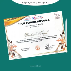 Printable United Arab Emirates Ajman American Private School High School Diploma Template Image Preview - PrintDocs