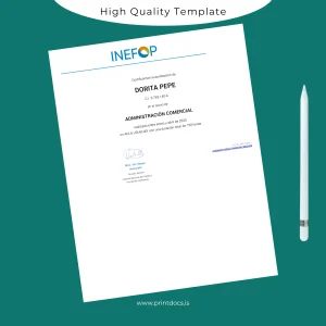 Printable Uruguay Instituto Nacional de Empleo y Formación Profesional Diploma in Commercial Administration Template Image Preview - PrintDocs