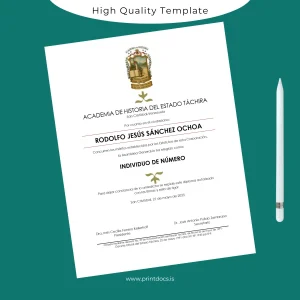 Printable Venezuela Academy of History of the State Táchira Diploma Certificate Image Preview - PrintDocs