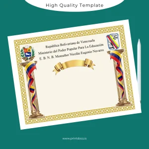 Printable Venezuela E. B. N. B. Monseñor Nicolás Eugenio Navarro Diploma Image Preview - PrintDocs