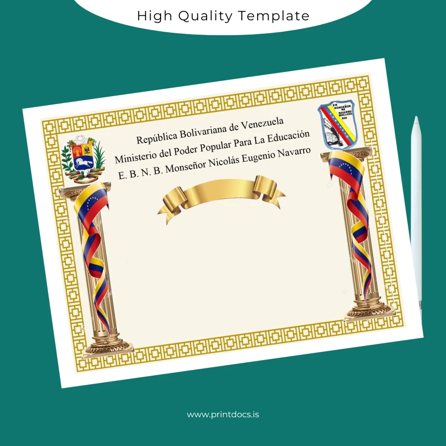 Printable Venezuela E. B. N. B. Monseñor Nicolás Eugenio Navarro Diploma Image Preview - PrintDocs