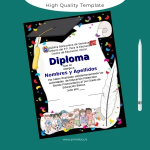 Printable Venezuela Ministry of Popular Power for Education Preschool Education Diploma Image Preview - PrintDocs