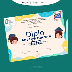 Printable Venezuela U.E.N Andrés Bello High School Diploma Image Preview - PrintDocs