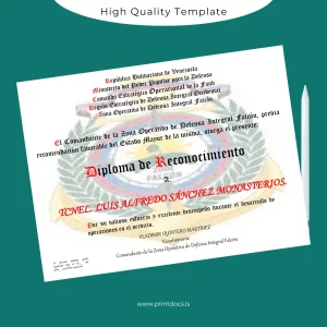 Printable Venezuela Zona Operativa de Defensa Integral Falcón Diploma of Recognition Template Image Preview - PrintDocs